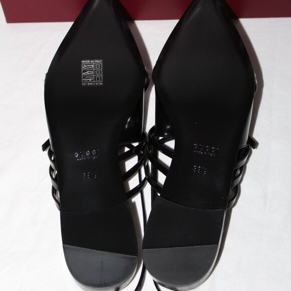 NWB Gucci Seraphine Strappy Buckle Pointed Toe Flats Slingback Black 39.5 796015 - Picture 8 of 9